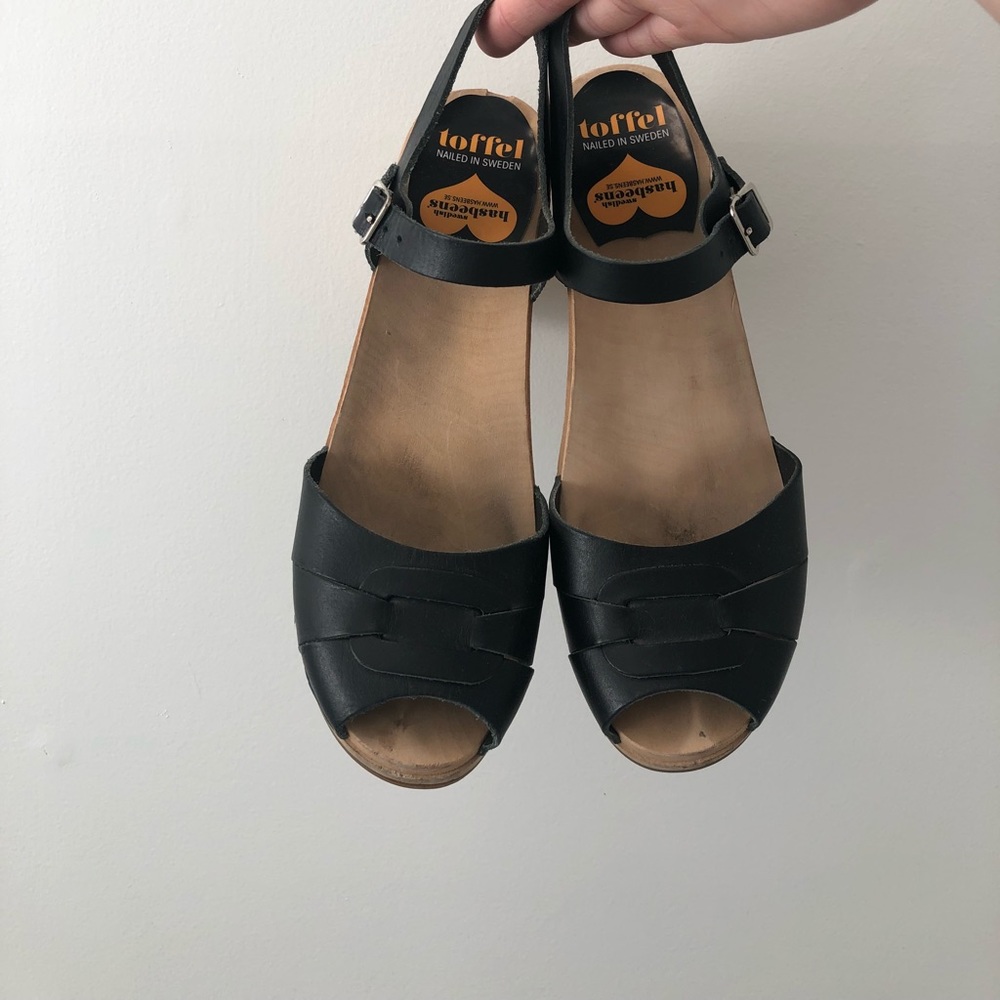 Swedish Hasbeens High Black Clogs